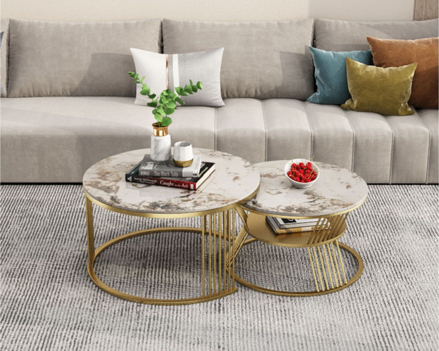 HMR Modern Nesting Coffee Table Set with Sintered Stone Top (Set of 2)