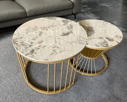 HMR Modern Nesting Coffee Table Set with Sintered Stone Top (Set of 2) - Pandora