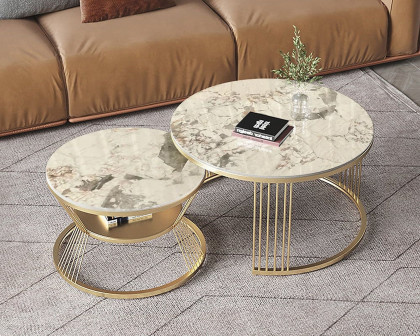 HMR Modern Nesting Coffee Table Set with Sintered Stone Top (Set of 2) - Pandora