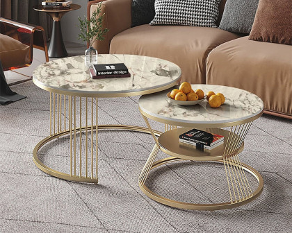 HMR Modern Nesting Coffee Table Set with Sintered Stone Top (Set of 2) - Pandora