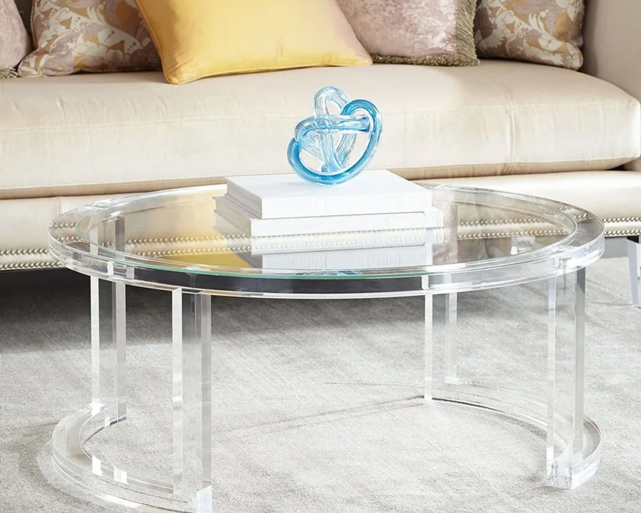 HMR - Round Acrylic Coffee Table with Tempered Glass Top in 31.5"Dia