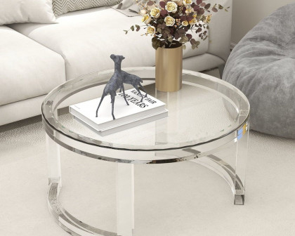 HMR - Round Acrylic Coffee Table with Tempered Glass Top in 31.5"Dia