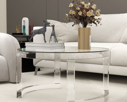 HMR - Round Acrylic Coffee Table with Tempered Glass Top in 31.5"Dia