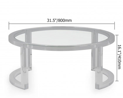 HMR - Round Acrylic Coffee Table with Tempered Glass Top in 31.5"Dia