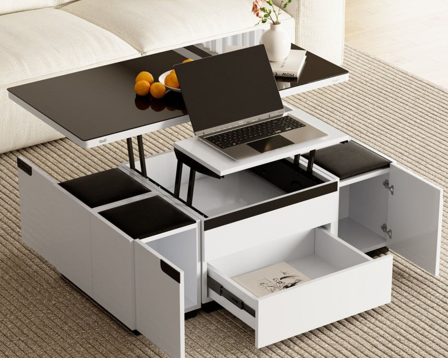 HMR Modern Lift Top Coffee Table with Drawers & Storage