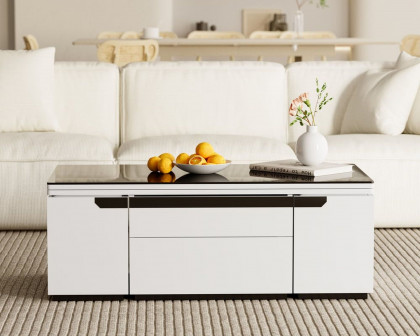 HMR Modern Lift Top Coffee Table with Drawers & Storage - Tempered Glass