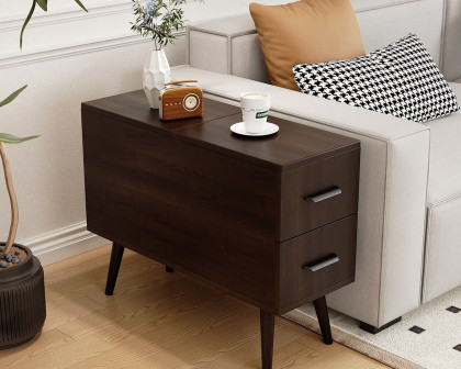 HMR Modern Rectangle End Table with Drawers - Brown