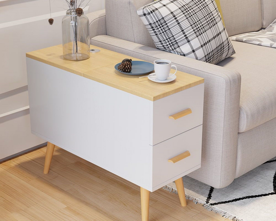 HMR Modern Rectangle End Table with Drawers - Natural