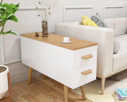 HMR Modern Rectangle End Table with Drawers - Natural