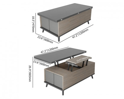 HMR - 5 Pieces Lift Top Coffee Table Set with Storage and Ottomans in Black