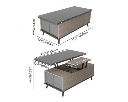 HMR - 5 Pieces Lift Top Coffee Table Set with Storage and Ottomans in Black