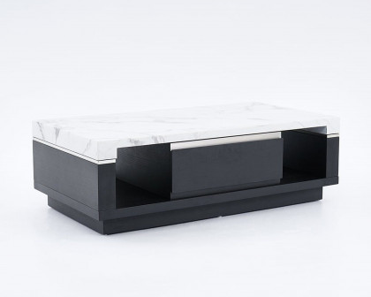 HMR - Marble Coffee Table with Storage and Drawers in Black and White