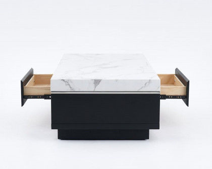 HMR - Marble Coffee Table with Storage and Drawers in Black and White