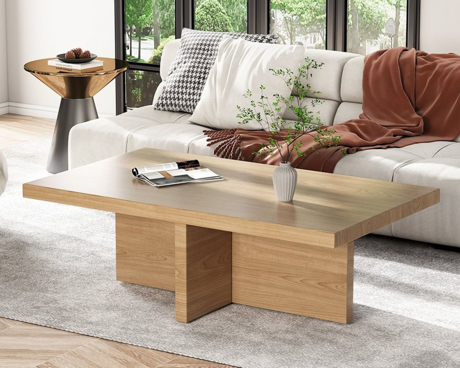 HMR - Modern Rectangular Coffee Table in Natural Rustic