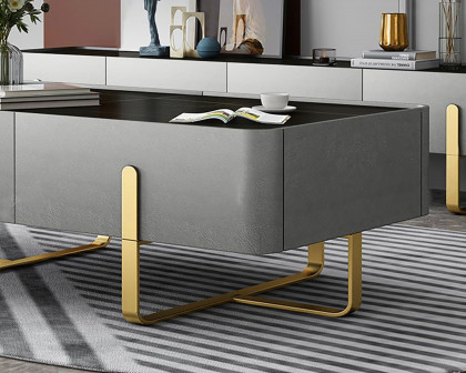 HMR - Storage Coffee Table with Sintered Stone Top and Stainless Steel in Black and Gold