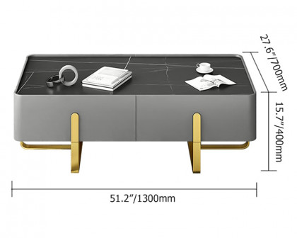 HMR - Storage Coffee Table with Sintered Stone Top and Stainless Steel in Black and Gold