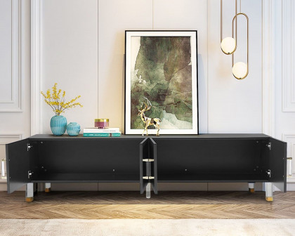 HMR Modern TV Stand with 4 Doors - Black, Wood/Acrylic