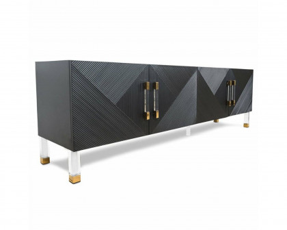 HMR Modern TV Stand with 4 Doors - Black, Wood/Acrylic