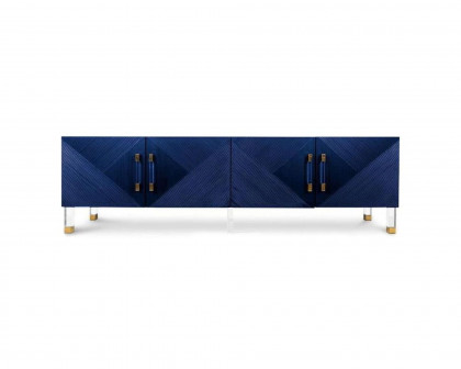 HMR Modern TV Stand with 4 Doors - Blue, Wood/Acrylic