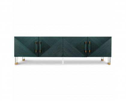 HMR Modern TV Stand with 4 Doors - Green, Wood/Acrylic