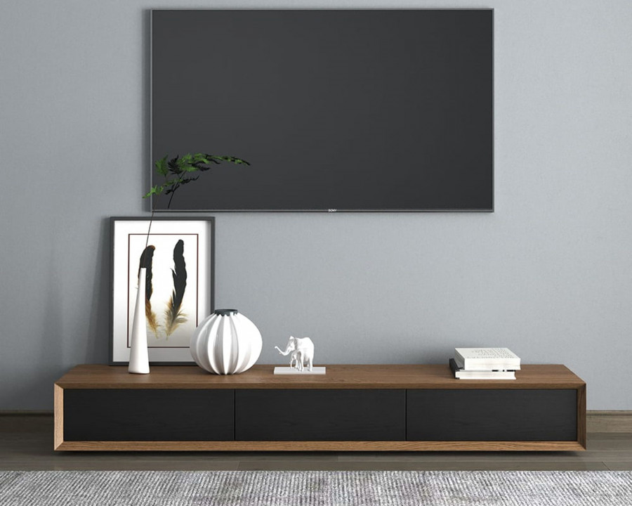 HMR Modern TV Stand Rectangle Media TV Console with Drawers - Black & Walnut, 71"