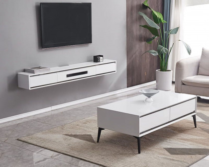 HMR Smooth TV Stand Postmodern Minimalist Floating Media Console with Storage - White, 70.9"W x 9.4"D x 8.3"H