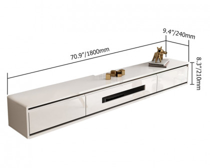 HMR Smooth TV Stand Postmodern Minimalist Floating Media Console with Storage - White, 70.9"W x 9.4"D x 8.3"H