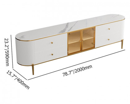 HMR Yelly Series Modern 79" TV Stand with Marble Top & Tempered Glass - White