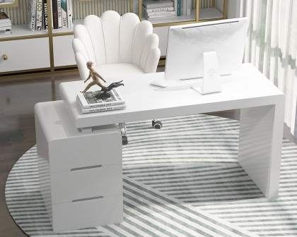 HMR Mular 3-Drawer Writing Desk with 3 Drawers Office Furniture - White, 63"L x 19.7"W x 27.6"H