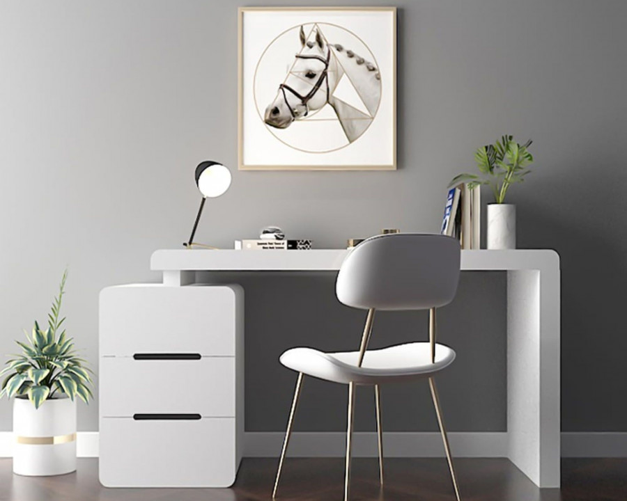 HMR Mular 3-Drawer Writing Desk with 3 Drawers Office Furniture - White, 47.2"L x 19.7"W x 27.6"H