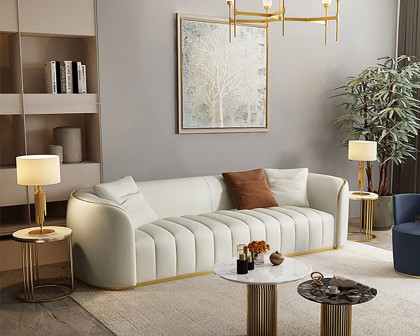 HMR Modern 3-Seater Sofa with Faux Leather Upholstered - White/Gold