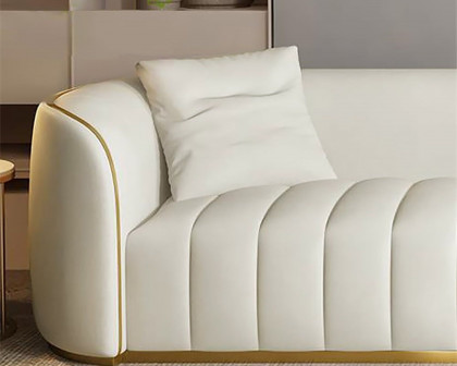 HMR Modern 3-Seater Sofa with Faux Leather Upholstered - White/Gold