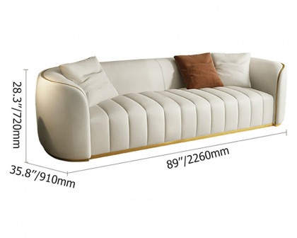 HMR Modern 3-Seater Sofa with Faux Leather Upholstered - White/Gold