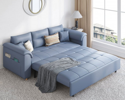 HMR Queen 2-Seater Sleeper Sofa - Blue, Leath-aire