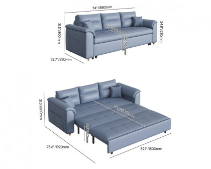 HMR Queen 2-Seater Sleeper Sofa - Blue, Leath-aire