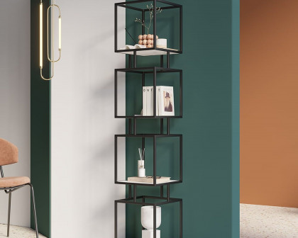 HMR Modern Cube 3-Tier Bookcase with Metal Tower Display