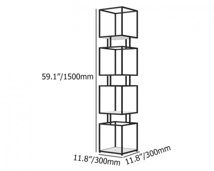 HMR Modern Cube 4-Tier Bookcase with Metal Tower Display - Black