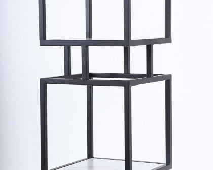 HMR Modern Cube 4-Tier Bookcase with Metal Tower Display - Black