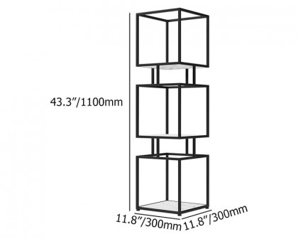 HMR Modern Cube 3-Tier Bookcase with Metal Tower Display - Black