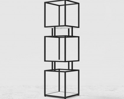 HMR Modern Cube 3-Tier Bookcase with Metal Tower Display - Black