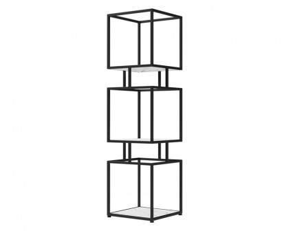 HMR Modern Cube 3-Tier Bookcase with Metal Tower Display - Black