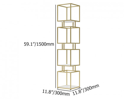 HMR Modern Cube 4-Tier Bookcase with Metal Tower Display - Gold