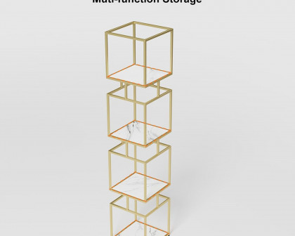 HMR Modern Cube 4-Tier Bookcase with Metal Tower Display - Gold