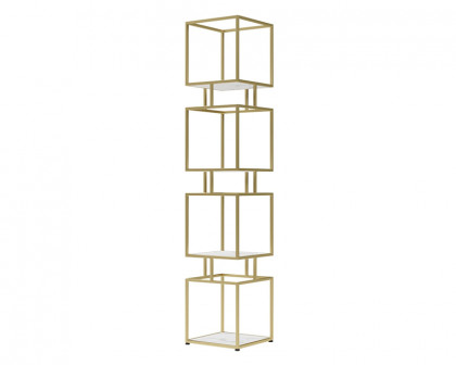 HMR Modern Cube 4-Tier Bookcase with Metal Tower Display - Gold