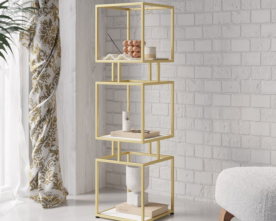 HMR Modern Cube 3-Tier Bookcase with Metal Tower Display