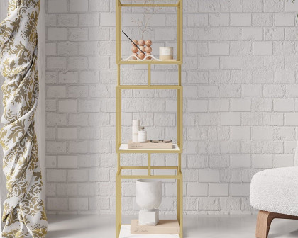 HMR Modern Cube 3-Tier Bookcase with Metal Tower Display