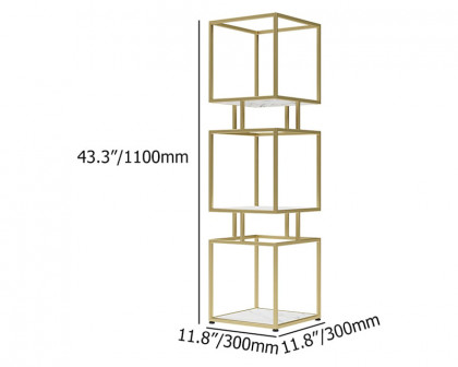 HMR Modern Cube 3-Tier Bookcase with Metal Tower Display - Gold