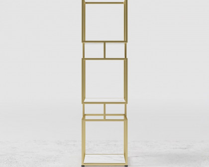 HMR Modern Cube 3-Tier Bookcase with Metal Tower Display - Gold