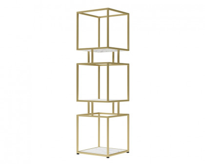 HMR Modern Cube 3-Tier Bookcase with Metal Tower Display - Gold