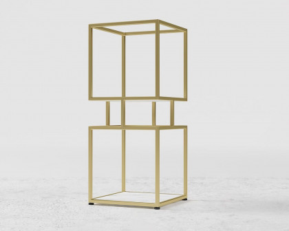 HMR Modern Cube 2-Tier Bookcase with Metal Tower Display - Gold